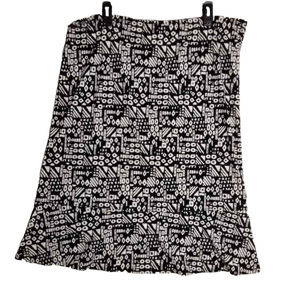 Laura Ashley Skirt XL Black and White Retro 60s Geometric Print  Mid Calf Length